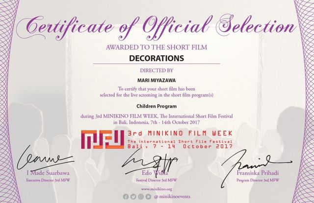 Minikino Film WeekでAwarded to the Short Film受賞
