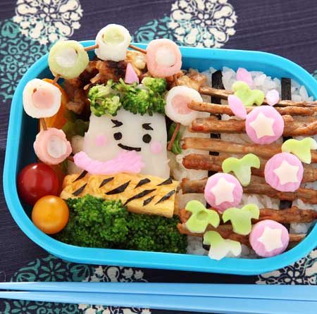 朝顔とカミナリさま弁当