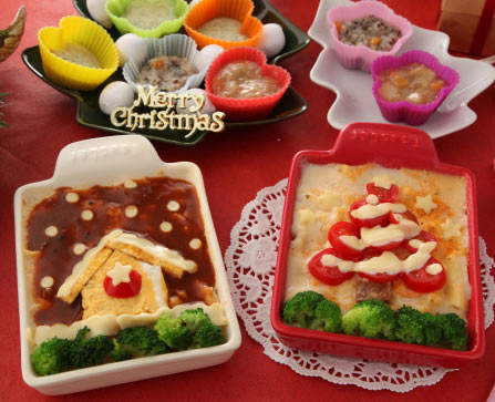 クリスマスツリーとログハウス　グラタン　飾り切り