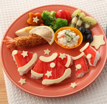 クリスマスのお子様ランチ カニカマ 飾り切り