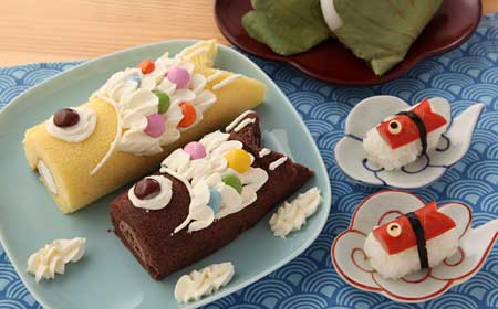 ロールケーキで鯉のぼり