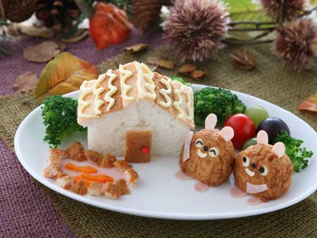 季節のお子さまランチ　　うさぎのお家　飾り切り　パン