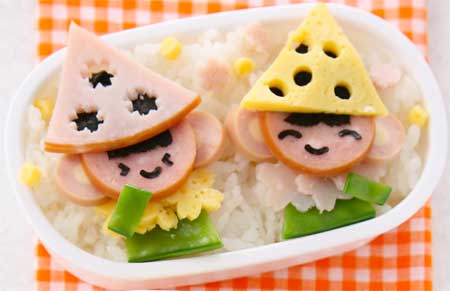 夏休み絵日記お弁当　おそろい帽子の仲良し！　飾り切り
