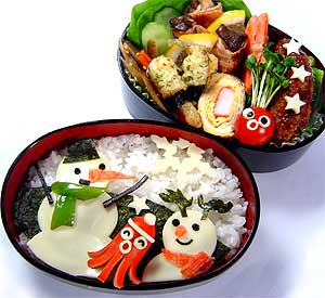 雪だるまと遊ぶにこたこ弁当